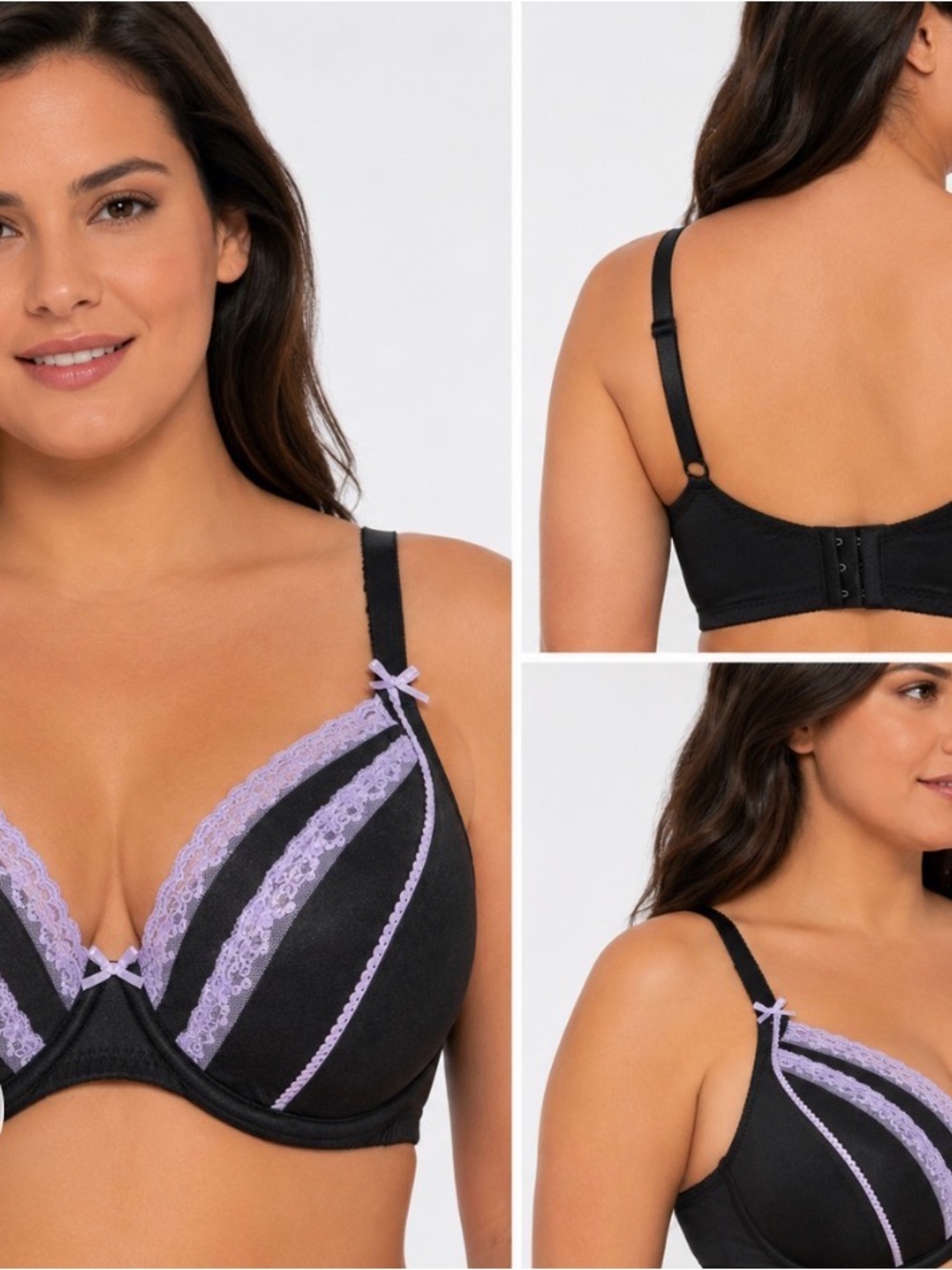Adore Me Black Bra with Lavender Lace Trim